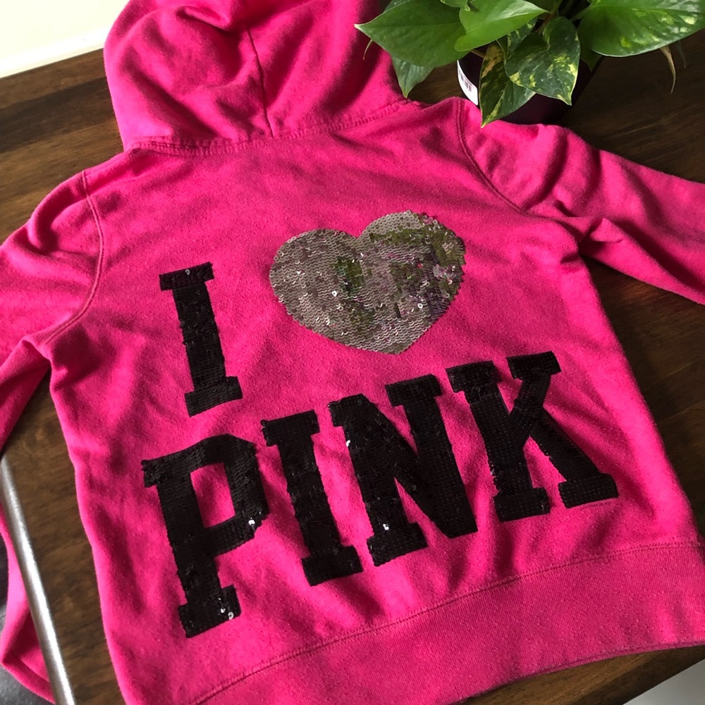 Victoria’s Secret Pink Sequin Zip Hoodie Size M